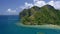 4k Aerial view of Lagen island. El Nido, Palawan, Philippines. Paradise tropical shore with azure turquoise ocean water