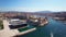 4K Aerial view of Marseille pier - Vieux Port, Saint Jean castle, and museum in south of France