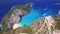 4k Aerial view of Navagio beach Shipwreck view in Zakynthos Zante island, in Greece