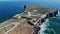 4K aerial view ocean waves rocky, cliffs Sagres Fortress At Sagres Point In Algarve Portugal 25 april 2023