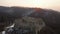 4K Aerial view over Neamt Fortress Cetatea Neamtului from Moldova Romania during a spring sunrise