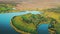 4K Aerial View Of Village Houses Near Lakes And Countryside Landscape. Lepel Lake. Lyepyel District, Vitebsk Region