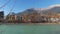 4K. Amazing Innsbruck in Austria, panoramic city view with Inn river and Alps. Winter time