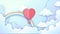 4K animated background for Valentines Day with Hot Air Balloon Shape Heart. Sky with clouds in a Paper cut style