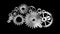 4K Animation 3D silver metal rotation mechanic wheel gear on circuit futuristic binary digi drop wall dark background