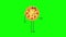 4K animation talking pizza with legs and arms. Italian pepperoni standing and talking on a green background for fast food delivery