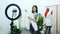 4K. Asian woman live streaming for selling women`s fashion clothing , fashion accessories online on social media via mobile phone