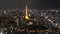 4k b-roll cinematic footage of night scene at Tokyo city with Tokyo Tower, aerial view. Panning right