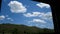 4K. beautiful view of blue sky and green tree forest as nature view from window in vintage train . transportation and travel