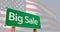 4k Big Sale Green Road Sign Over Ghosted American Flag