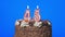 4k - Blowing out number forty-five birthday candles on a delicious chocolate cake, blue screen
