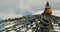 4k buddhist white stupa & flying prayer flags in shangrila yunnan,china.