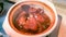 4K Chinese traditional food - Trotters braised in brown sauce on pot