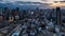 4K cinematic time lapse of aerial view of Osaka City skyline at sunset.