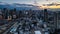 4K cinematic time lapse of aerial view of Osaka City skyline at sunset.