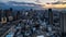 4K cinematic time lapse of aerial view of Osaka City skyline at sunset.