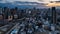 4K cinematic time lapse of aerial view of Osaka City skyline at sunset.