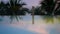 4K, close up of swaying coconut palm tree leaves or midrib from sea wind at evening time after sunset, loop. swimming pool