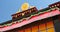 4k closeup of The Jokhang Temple In Lhasa,Tibet,white clouds in blue sky.