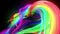 4k colorful looped animation of a rainbow colors tape with neon light moving in a circle as abstract background with