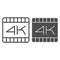 4k dimension movie frame line and solid icon. Ultra high video quality extension symbol, outline style pictogram on