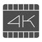 4k dimension movie frame solid icon. Ultra high video quality extension symbol, glyph style pictogram on white