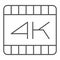 4k dimension movie frame thin line icon. Ultra high video quality extension symbol, outline style pictogram on white