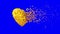 4K. Disintegration Of Gold Digital Heart On Blue Screen.