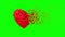 4K. Disintegration Of Red Digital Heart On Green Screen.