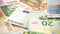 4K Dolly sliding shot euros bills of different values. Euro cash money