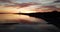 4k drone footage of sunset over Culross Pier, Fife, Scotland
