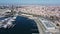 4K Drone Footage. Valencia. Aerial View yacht harbor port, beach, building. Spain.