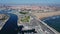 4K Drone Footage. Valencia. Aerial View yacht harbor port, beach, building. Spain.