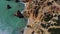 4K Drone - Rugged cliffs, sandy coast Ponta Da Piedade. Algarve Region. Lagos, Portugal. 15 april 2023