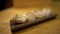 4K, Eating scallop sashimi or hotate sashimi served on wood dish in Japan