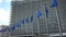 4K. European Union flags in a row waving in the wind, European Commission