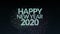 4K. firework of Happy new year 2020 greeting text with particles and sparks during new year eve countdown celebration, animation