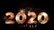 4K. firework of year 2020 greeting during new year eve countdown celebration, loop of real golden and heart shape fireworks