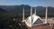 4K Footage Aerial View to the White Faisal Mosque in Islamabad, Pakistan