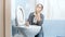4k footage of exhausted upset housewife cleaning dirty toilet with brush
