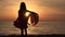 4K Girl Silhouette on Beach at Sunset, Little Girl Looking Sundown on Coastline