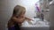 4K Girl Washing Hands, Face, Child Portrait in Bathroom, Kid Healthy Hygiene