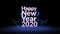 4K. Happy New Year 2020 greeting text with particles and sparks for new year eve countdown celebration with real fireworks