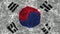 4K High Definition Video of flags printed soccer ball revolving on realistic wavy Korea flag