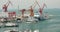 4k Industrial working crane bridge in shipyard,Ship into port,QingDao china.