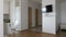 4K. Interior of modern apartment in scandinavian style with kitchen and workplace. Motion panoramic view