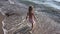 4K Kid Playing on Beach, Child Running on Seashore, Girl Walking Sea Waves on Coastline