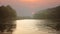 4K. landscape of river view during the sunrise time with many colorful camping tent at campsite