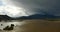 4k Lhasa river,far away dark clouds mass rolling over Tibet mountaintop.