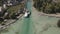 4K log Aerial view of Annecy lake waterfront low tide level due to the drought - France - Ungraded
